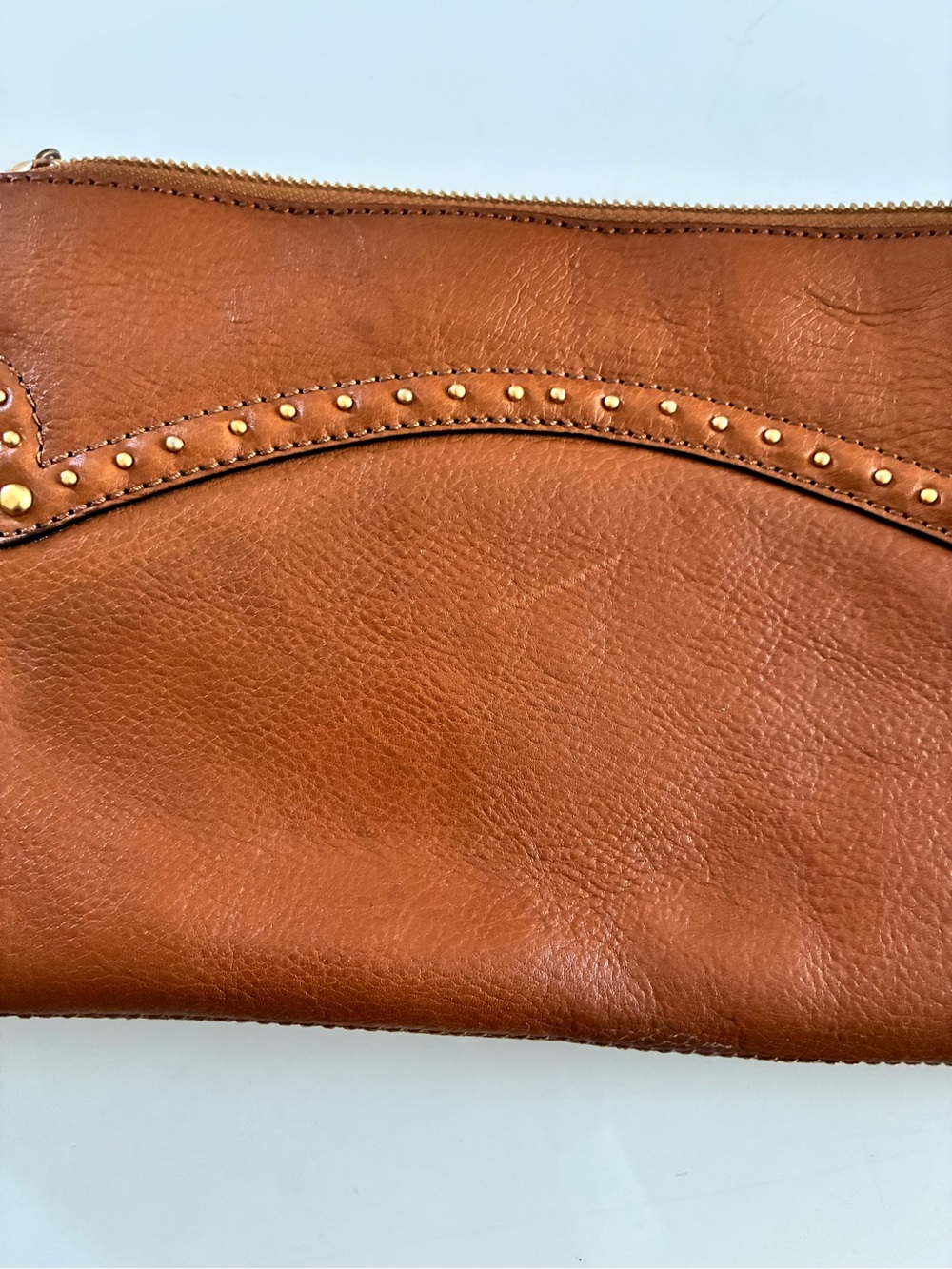 VTG Michael Kors Cognac Lamb Leather Western Scalloped Studded Zip Clutch-READ - Picture 11 of 15